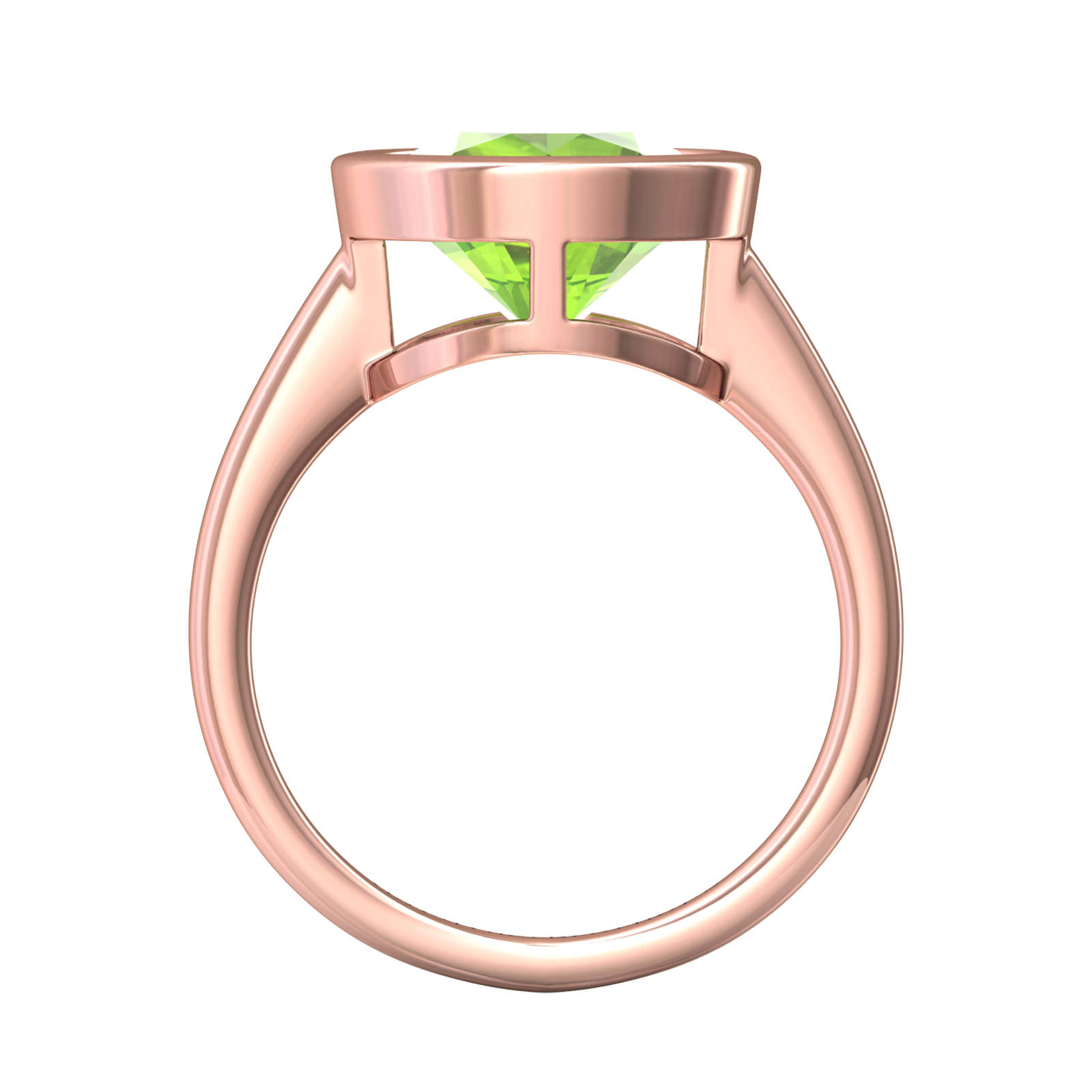 Nova round Peridot ring set in a plain bezel setting Gardiner Brothers