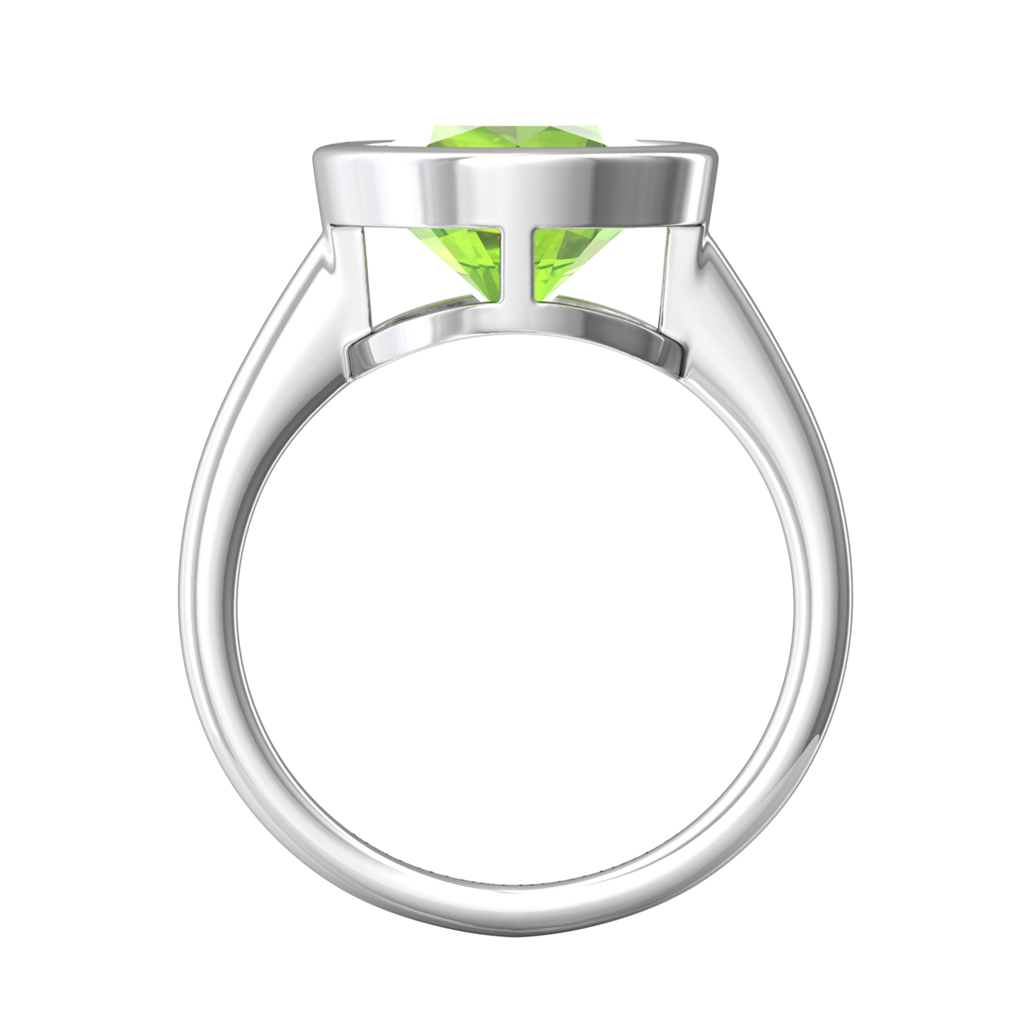 Nova round Peridot ring set in a plain bezel setting Gardiner Brothers