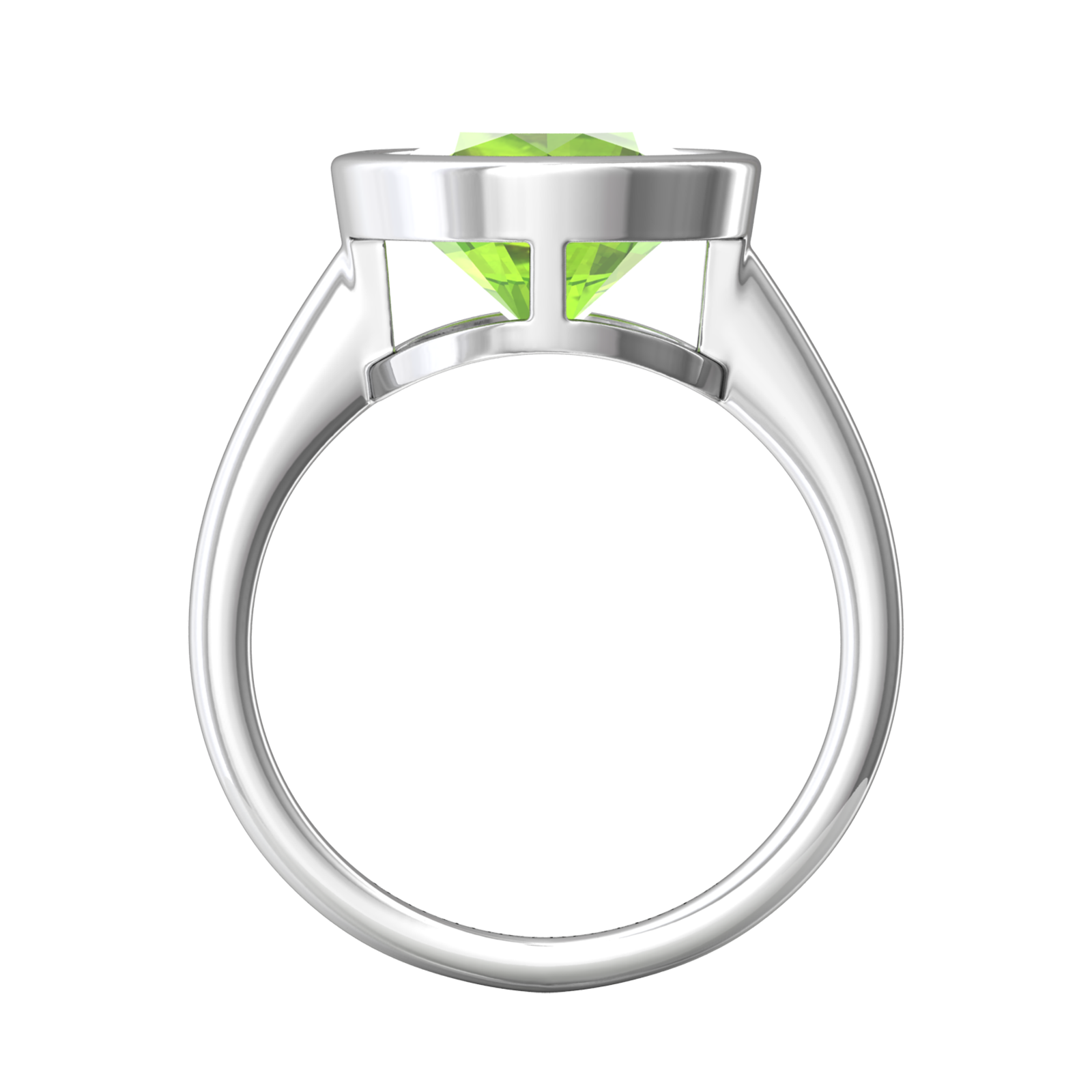 Nova round Peridot ring set in a plain bezel setting Gardiner Brothers