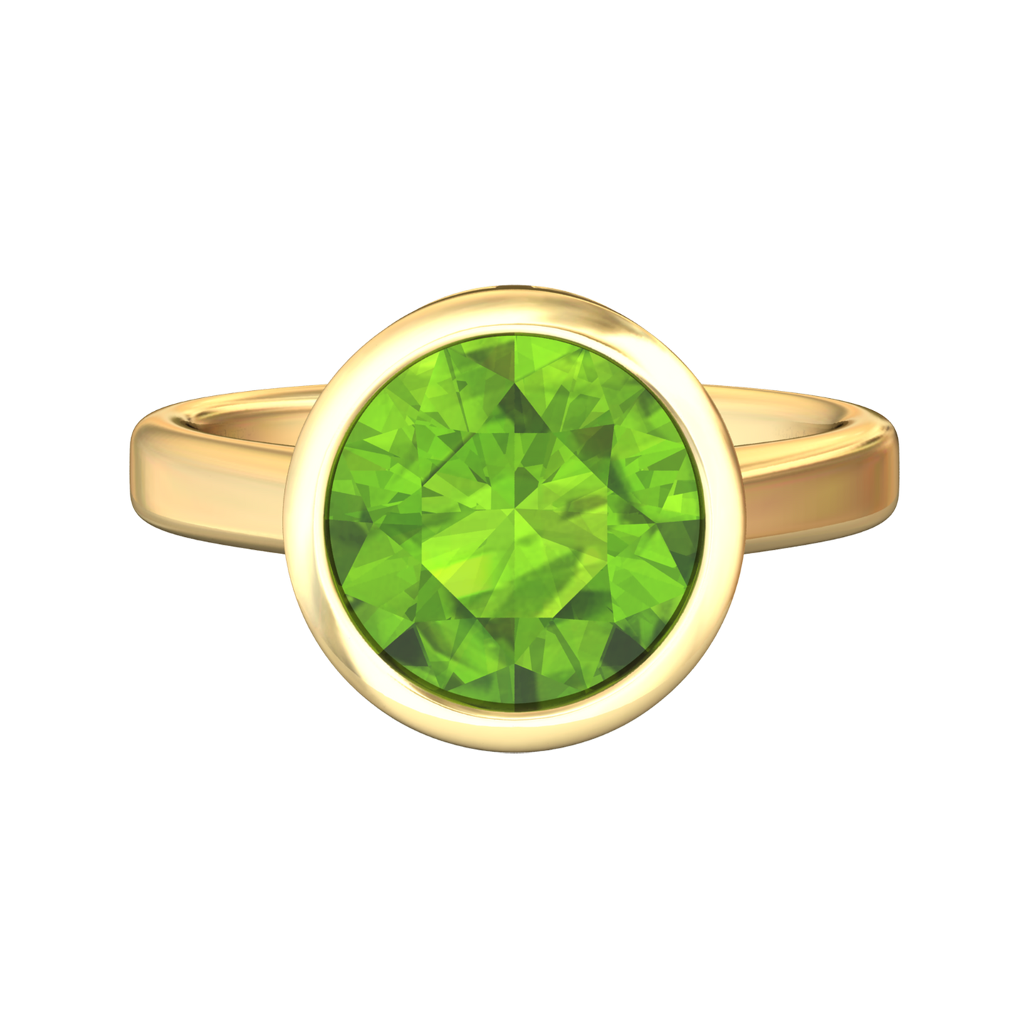 Nova round Peridot ring set in a plain bezel setting Gardiner Brothers