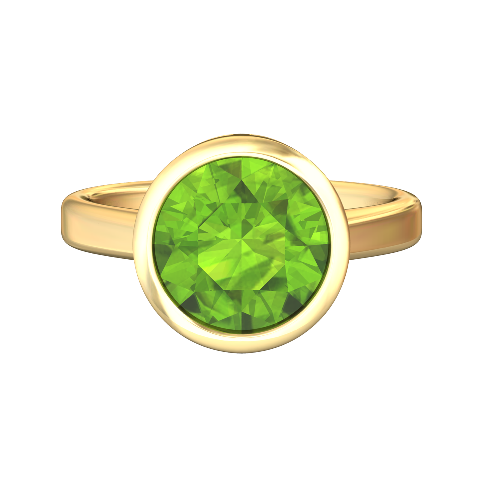 Nova round Peridot ring set in a plain bezel setting Gardiner Brothers