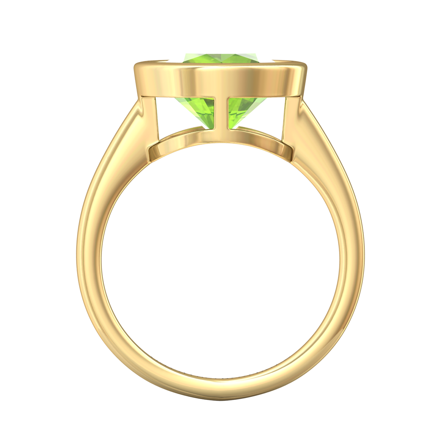 Nova round Peridot ring set in a plain bezel setting Gardiner Brothers