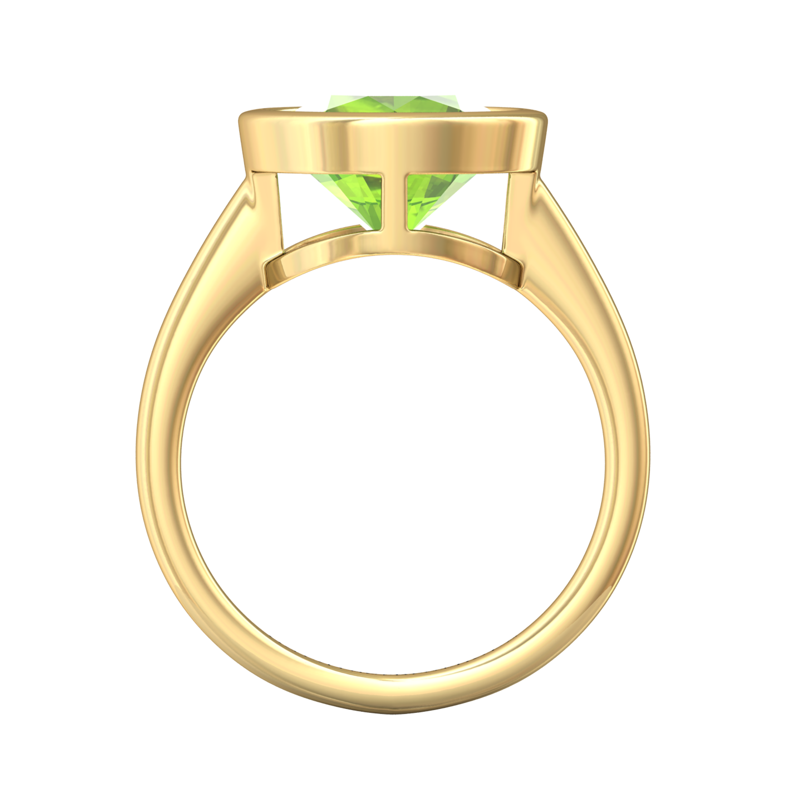 Nova round Peridot ring set in a plain bezel setting Gardiner Brothers