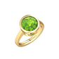 Nova round Peridot ring set in a plain bezel setting Gardiner Brothers Yellow Gold
