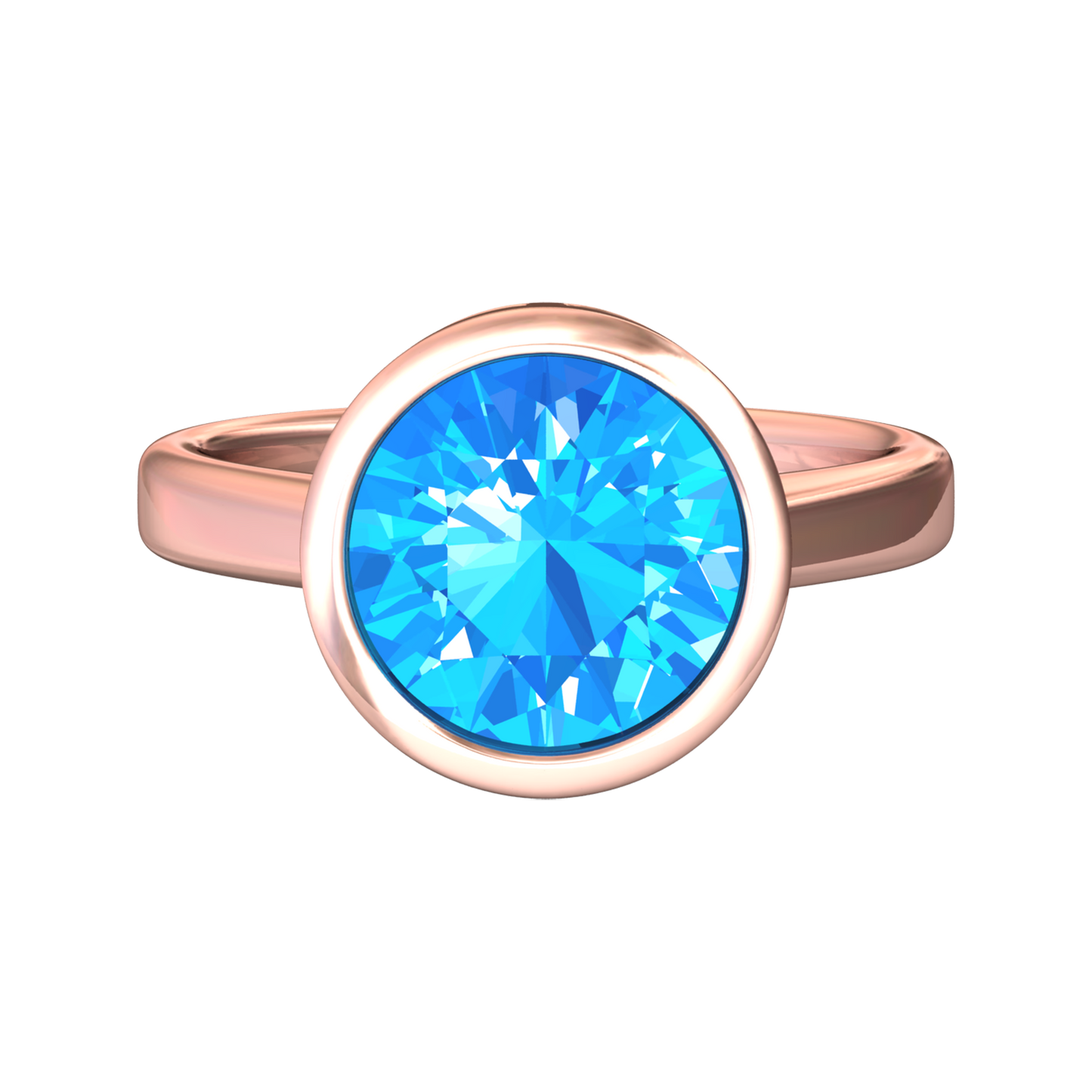 Nova round Swiss Blue Topaz ring set in a plain bezel setting Gardiner Brothers