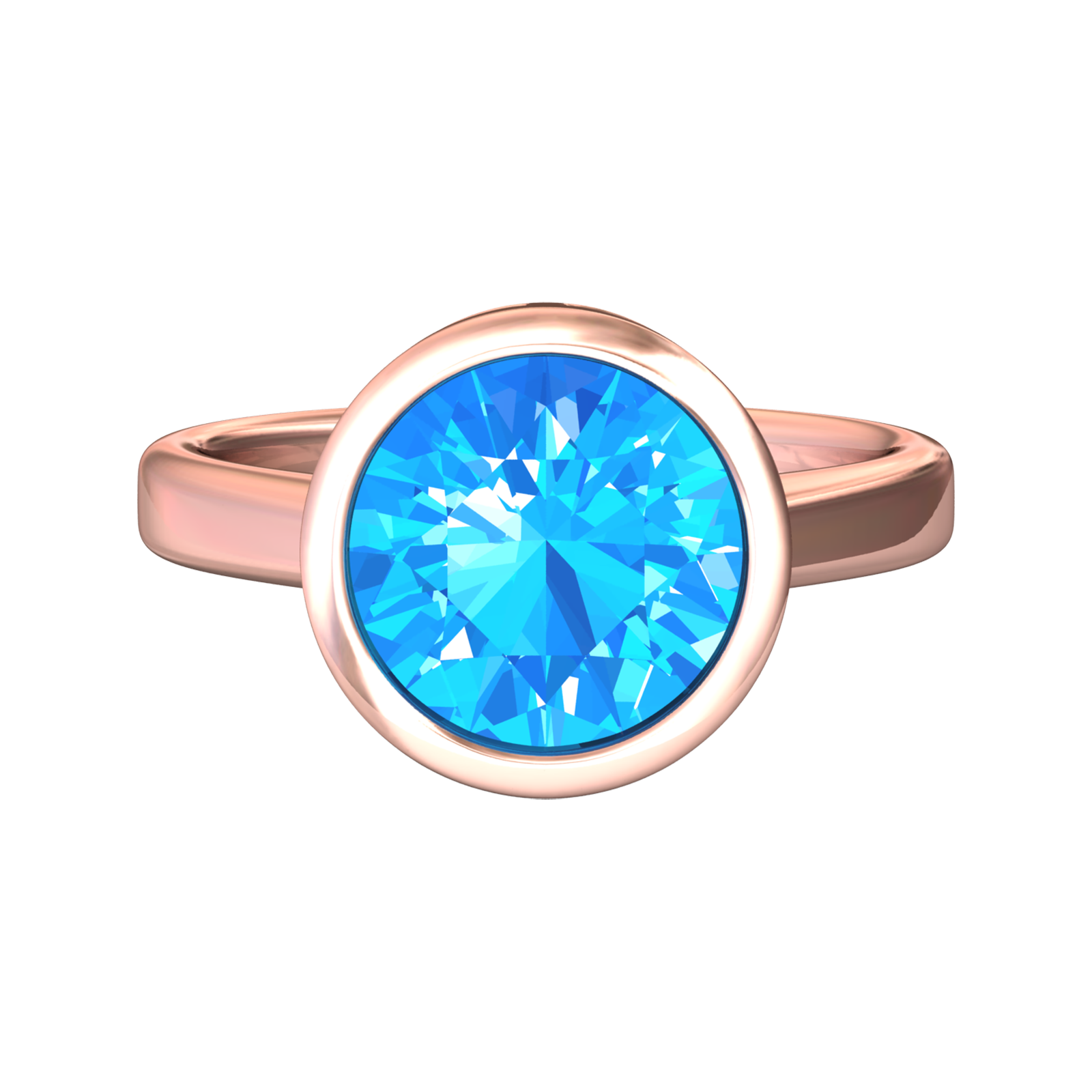 Nova round Swiss Blue Topaz ring set in a plain bezel setting Gardiner Brothers