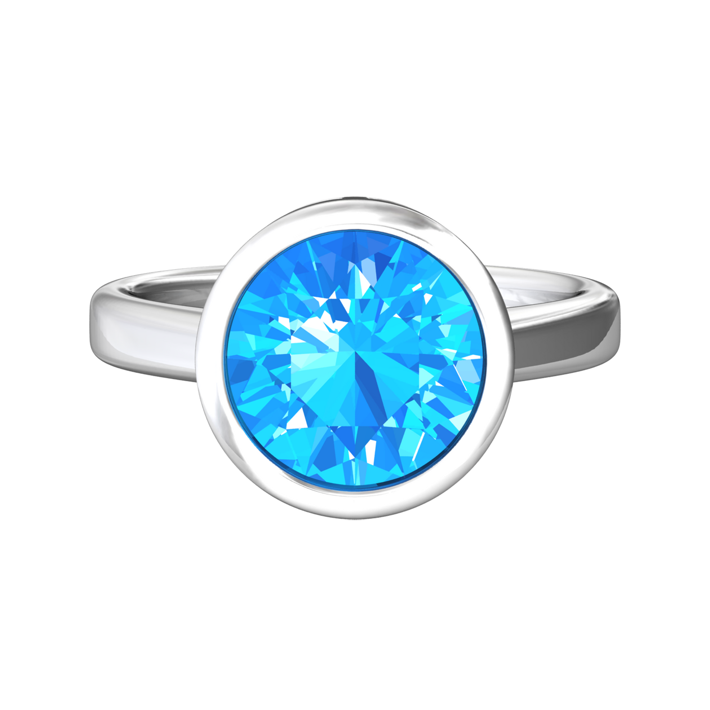 Nova round Swiss Blue Topaz ring set in a plain bezel setting Gardiner Brothers