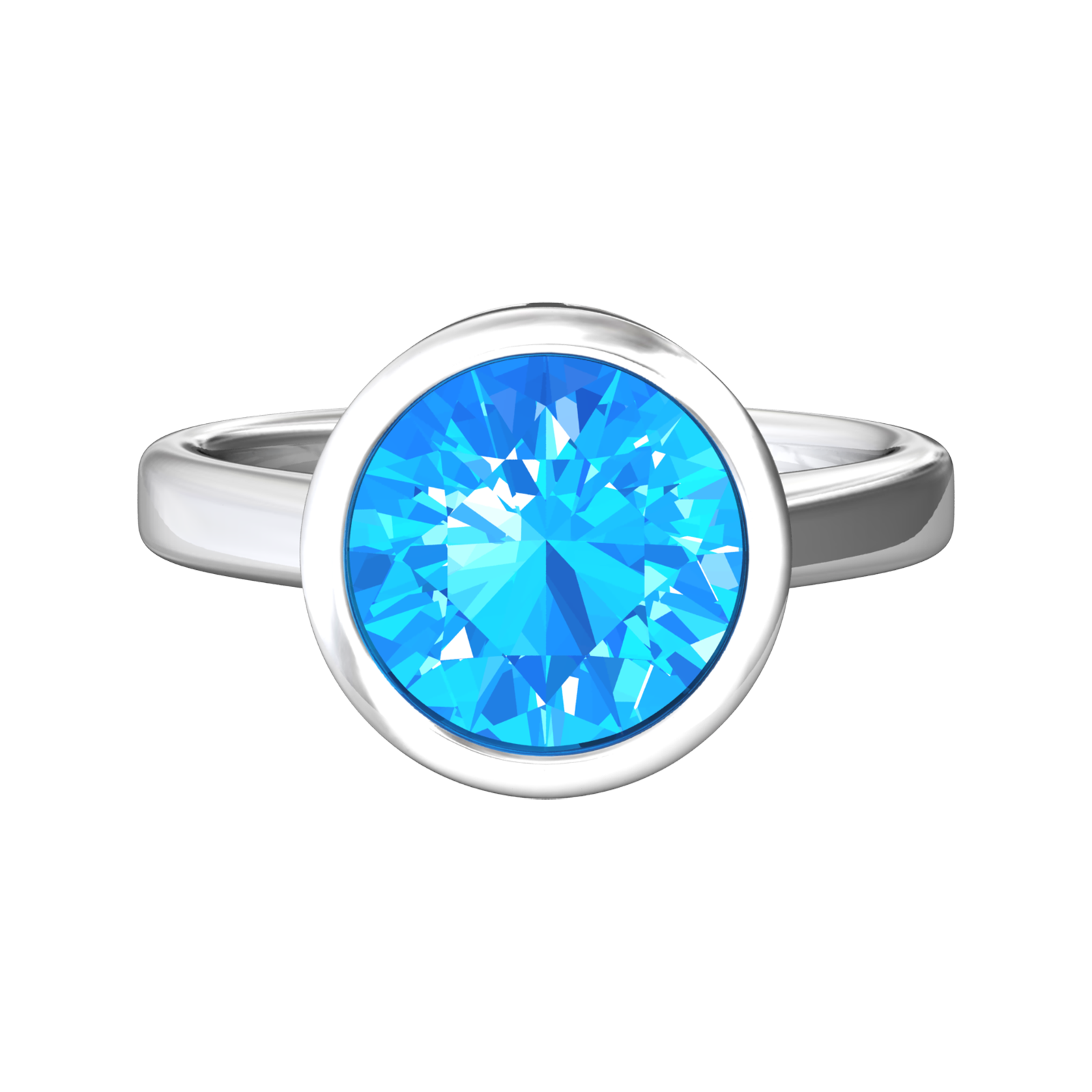 Nova round Swiss Blue Topaz ring set in a plain bezel setting Gardiner Brothers