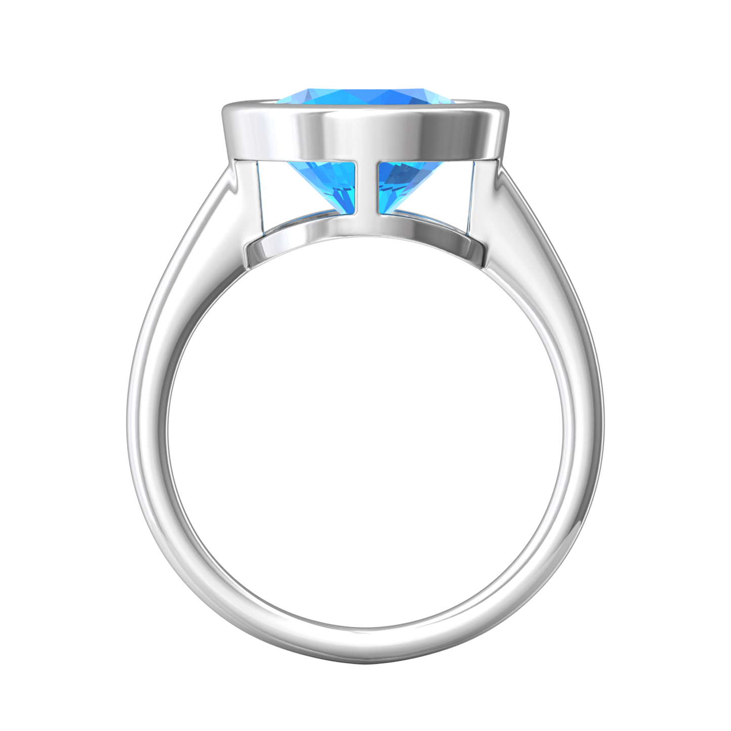 Nova round Swiss Blue Topaz ring set in a plain bezel setting Gardiner Brothers