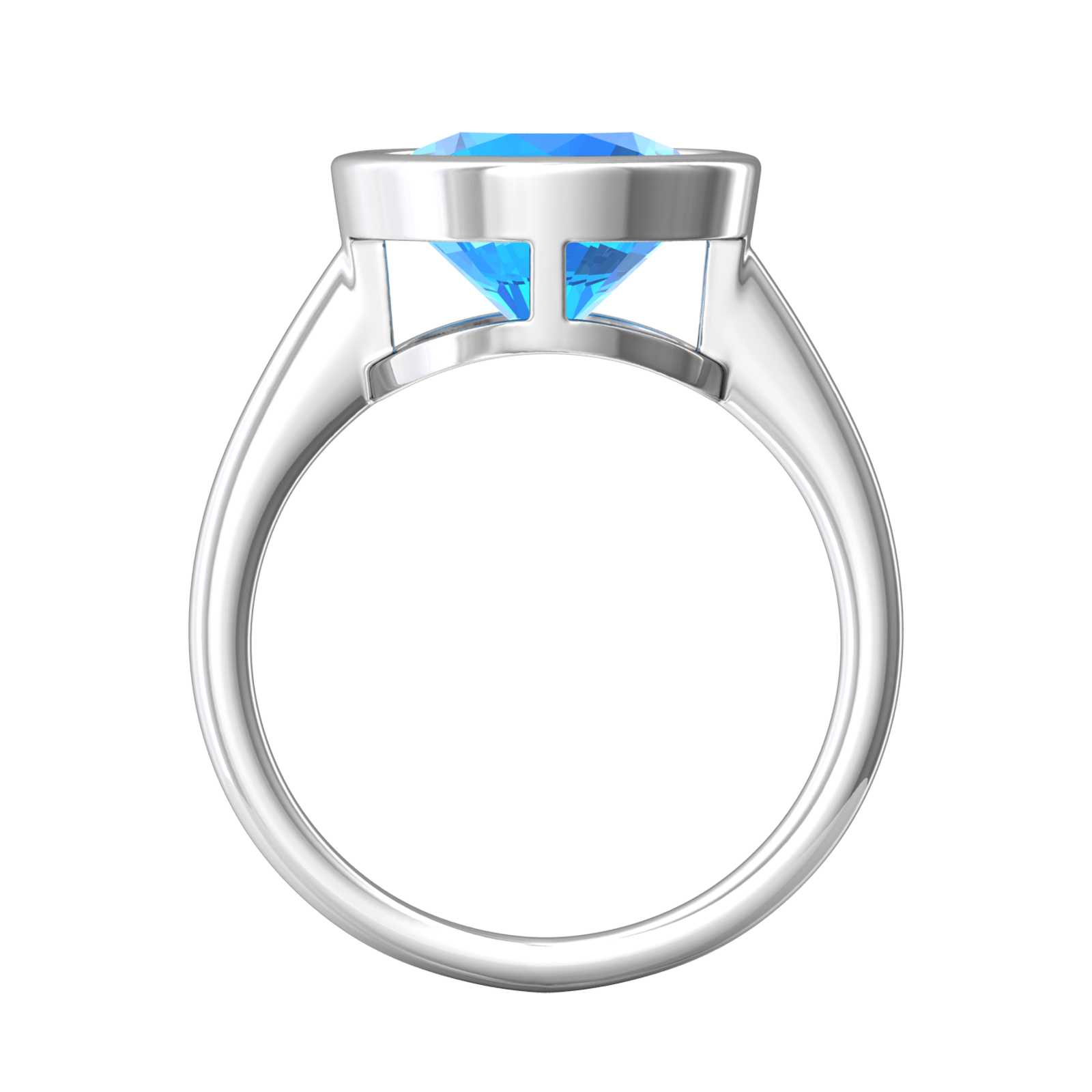 Nova round Swiss Blue Topaz ring set in a plain bezel setting Gardiner Brothers