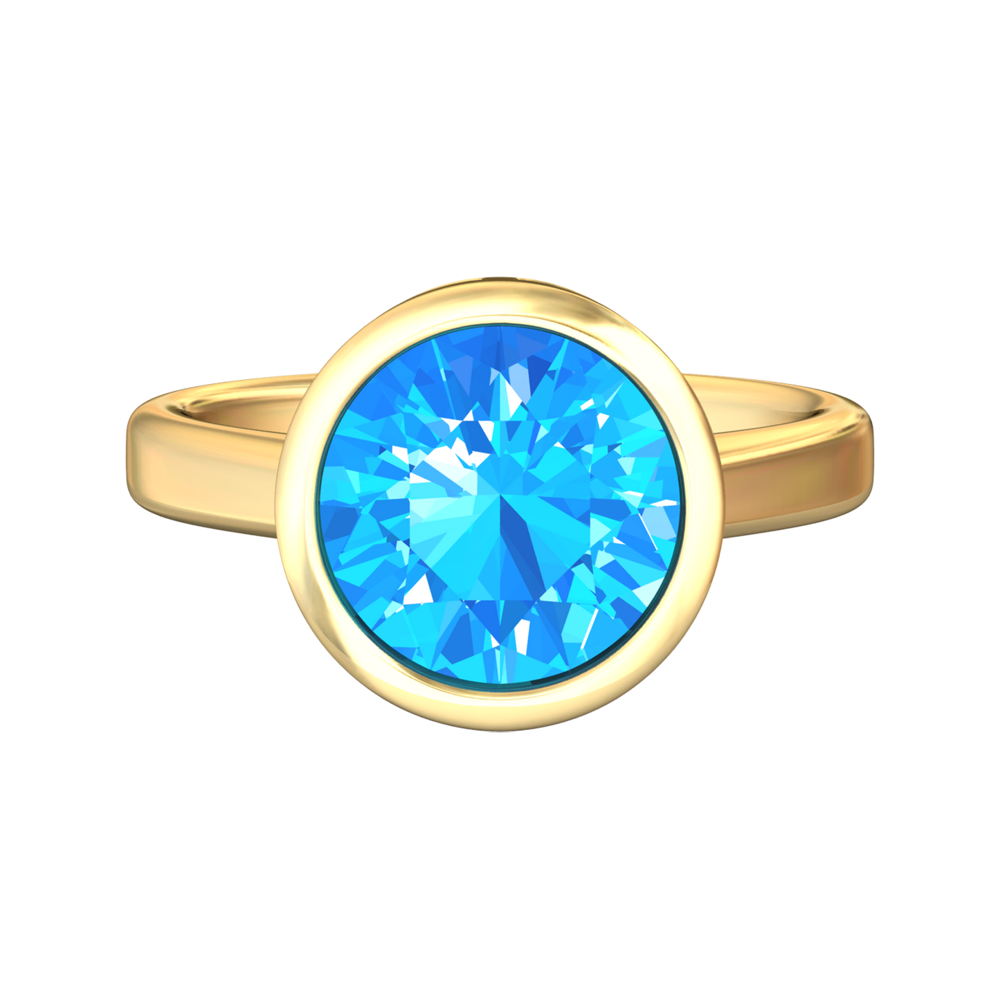 Nova round Swiss Blue Topaz ring set in a plain bezel setting Gardiner Brothers
