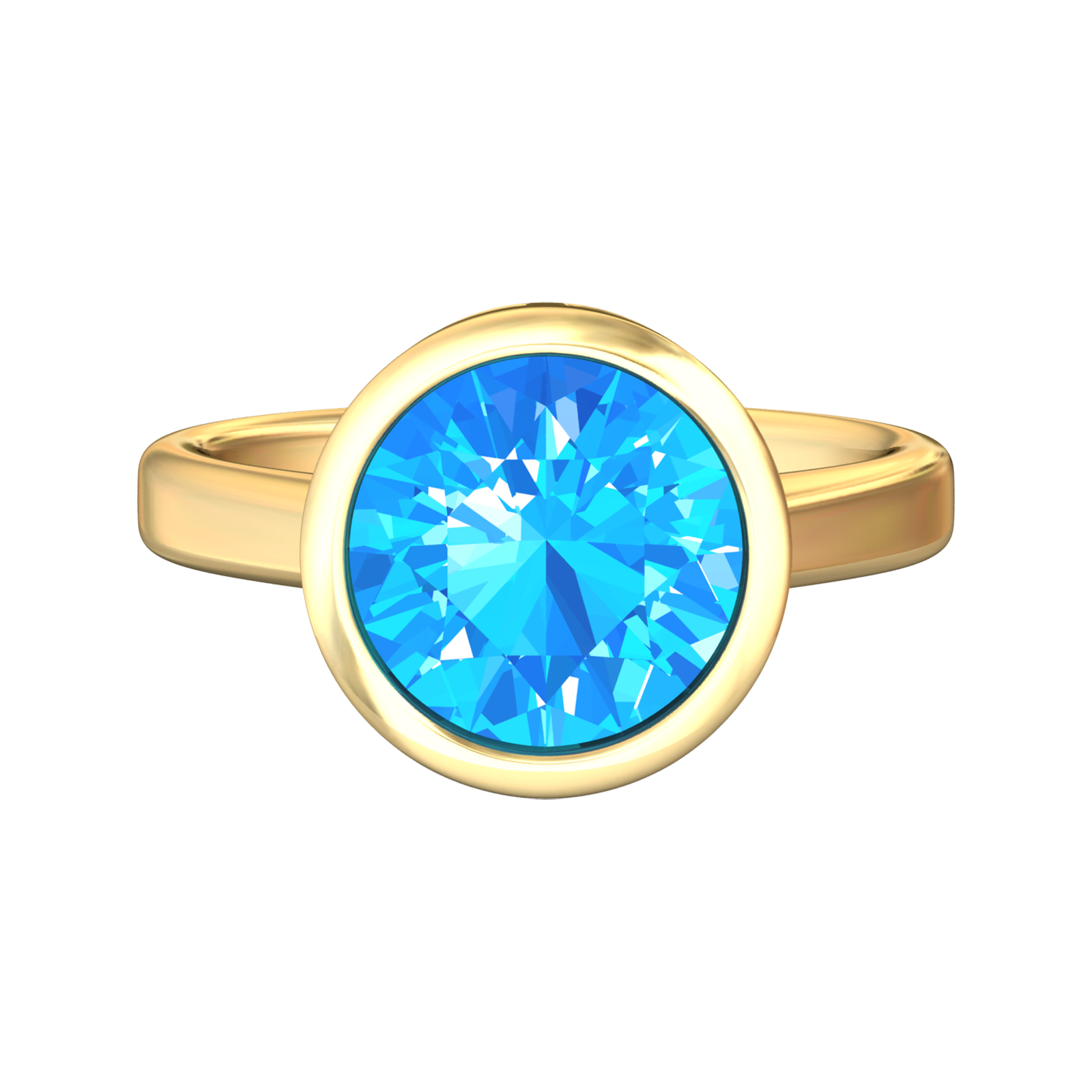 Nova round Swiss Blue Topaz ring set in a plain bezel setting Gardiner Brothers