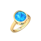 Nova round Swiss Blue Topaz ring set in a plain bezel setting Gardiner Brothers Yellow Gold