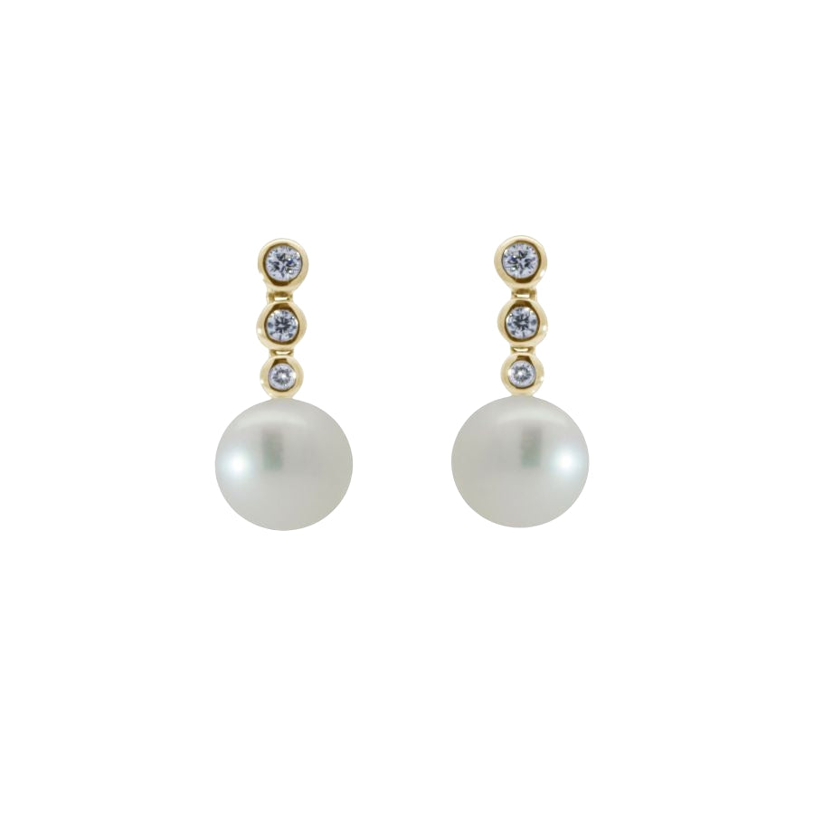Yellow Gold 3 Diamond Pearl Drop Earrings Gardiner Brothers