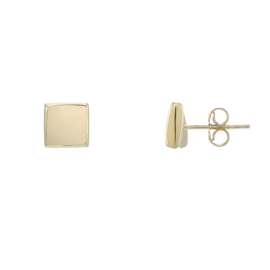 Yellow Gold Concave Square Shape Stud Earrings