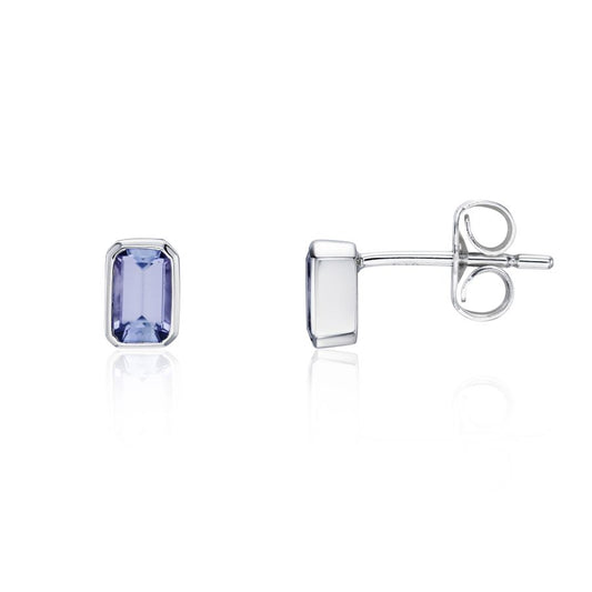White Gold Octagonal Shaped Tanzanite Stud Earrings