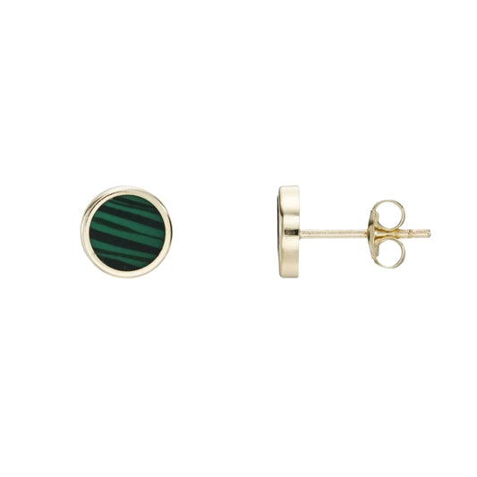 Yellow Gold Malachite Stud Earrings