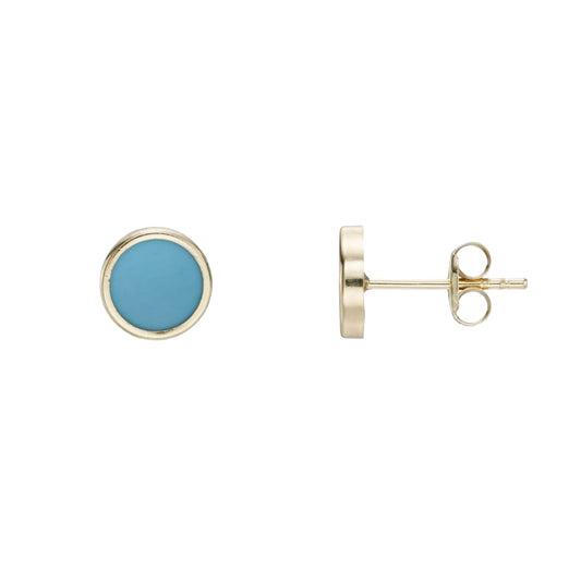 Yellow Gold Turquoise Stud Earrings