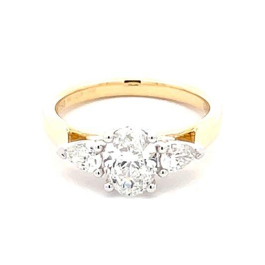 Oval and pear shaped diamond 3 stone ring - 1.35cts  Gardiner Brothers   