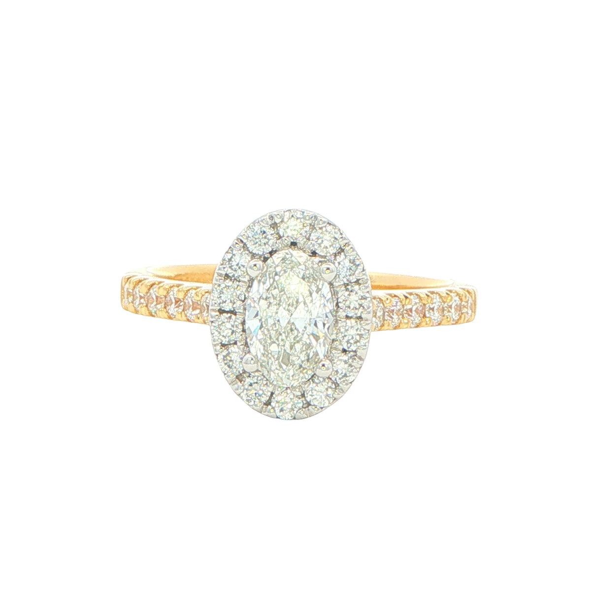Yellow Gold Oval Shaped Diamond Halo Cluster Style Ring - 0.96cts