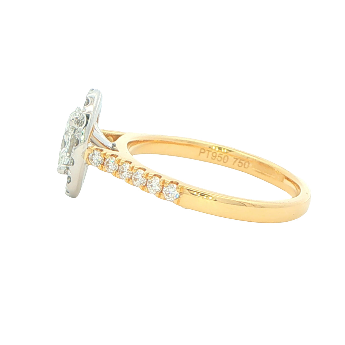 Yellow Gold Oval Shaped Diamond Halo Cluster Style Ring - 0.96cts