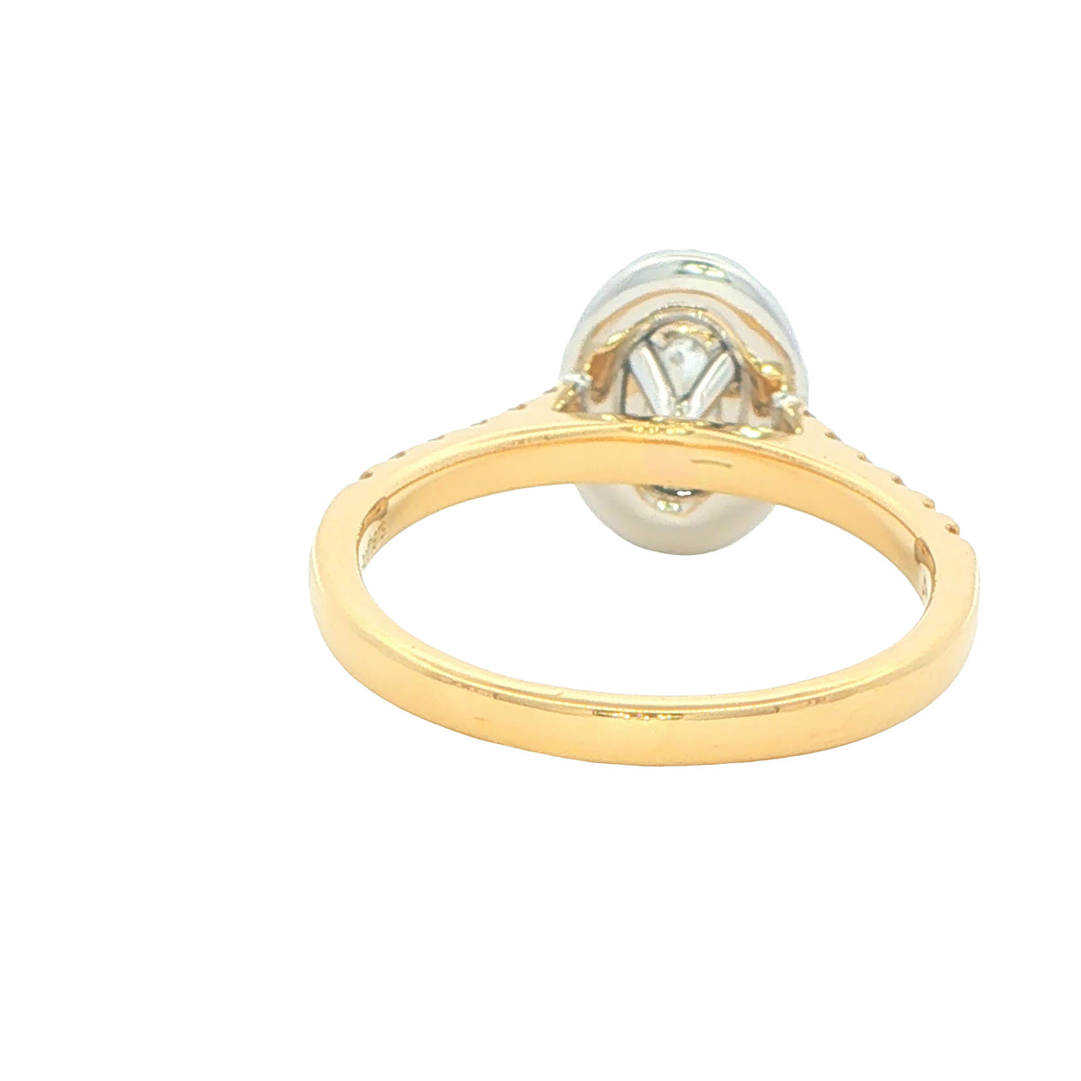 Yellow Gold Oval Shaped Diamond Halo Cluster Style Ring - 0.96cts