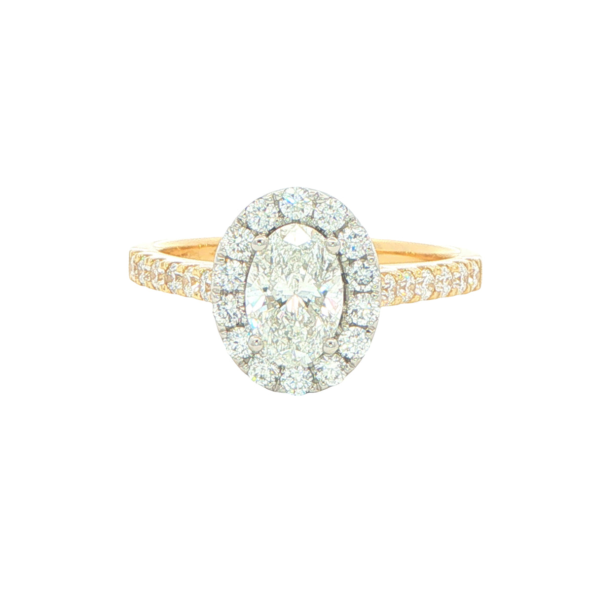 Yellow Gold Oval Shaped Diamond Halo Cluster Style Ring - 1.24cts