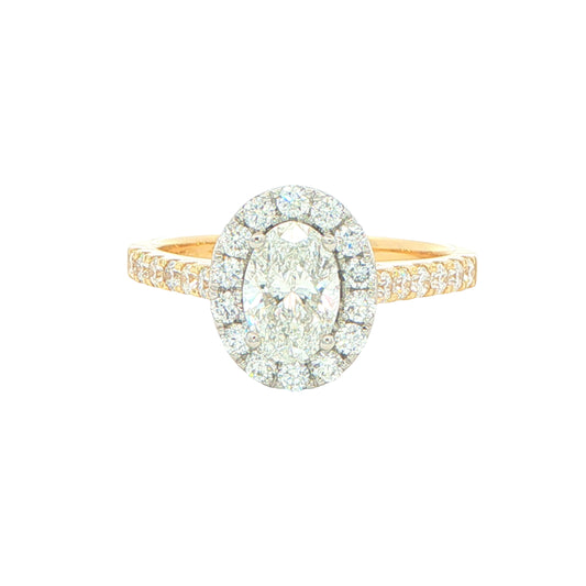 Yellow Gold Oval Shaped Diamond Halo Cluster Style Ring - 1.24cts Gardiner Brothers
