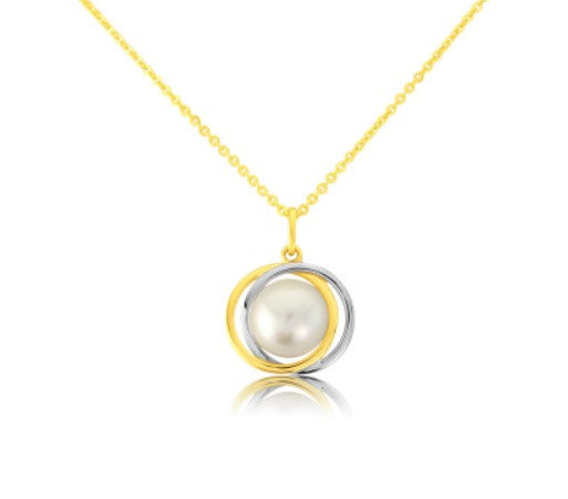 Yellow and White Gold Pearl Swirl Pendant  Gardiner Brothers   