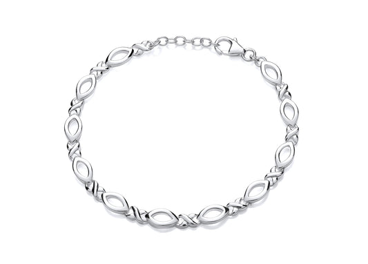 Silver Open Link Fancy Style Bracelet