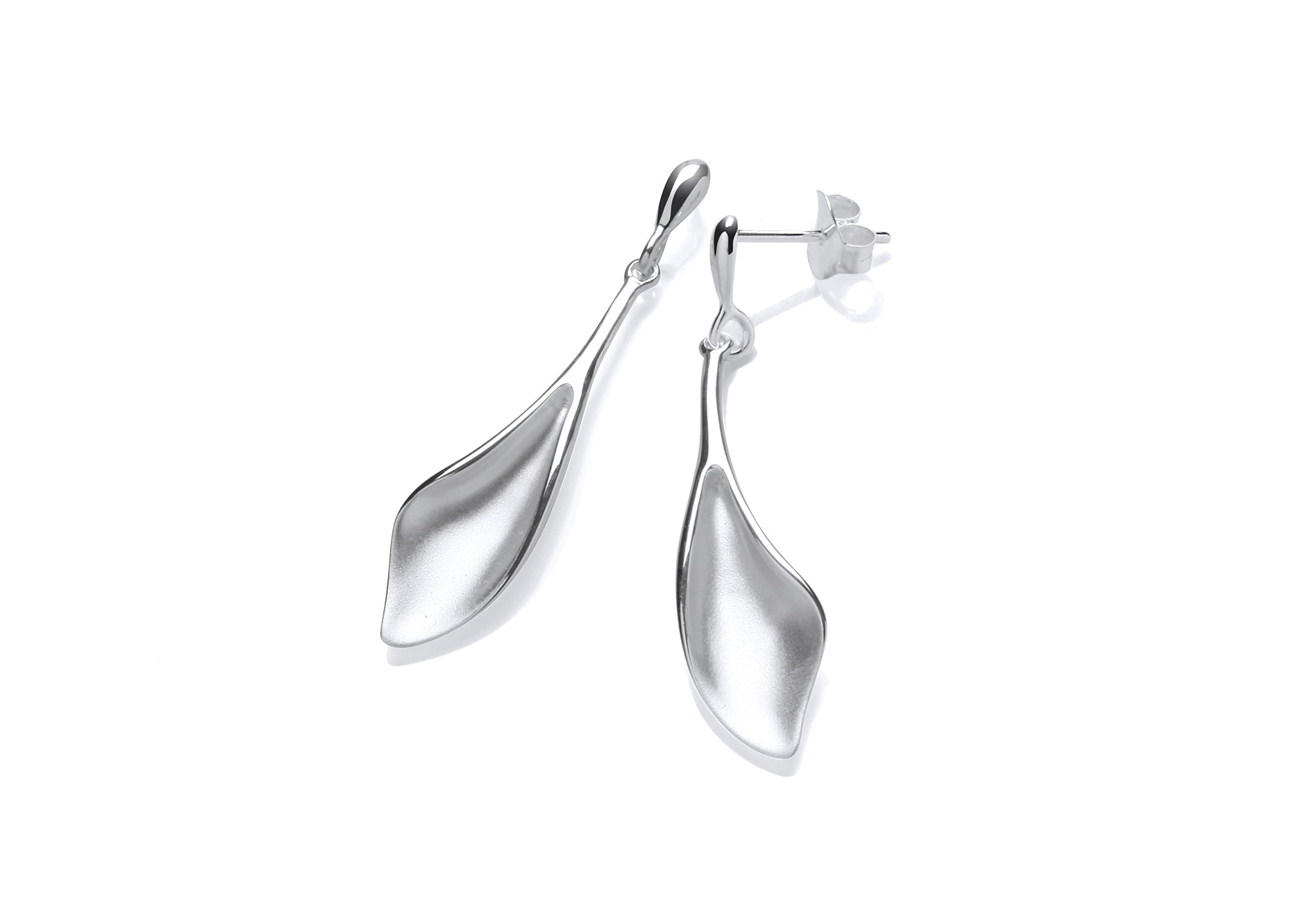 Silver Concave Leaf Drop Earrings  Gardiner Brothers   