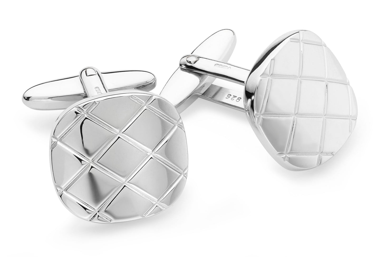 Silver Cushion Shaped Checkerboard Cufflinks  Gardiner Brothers   