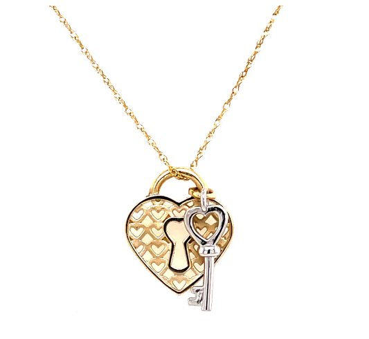 Gold Heart Shaped Lock and Key Pendant  Gardiner Brothers   