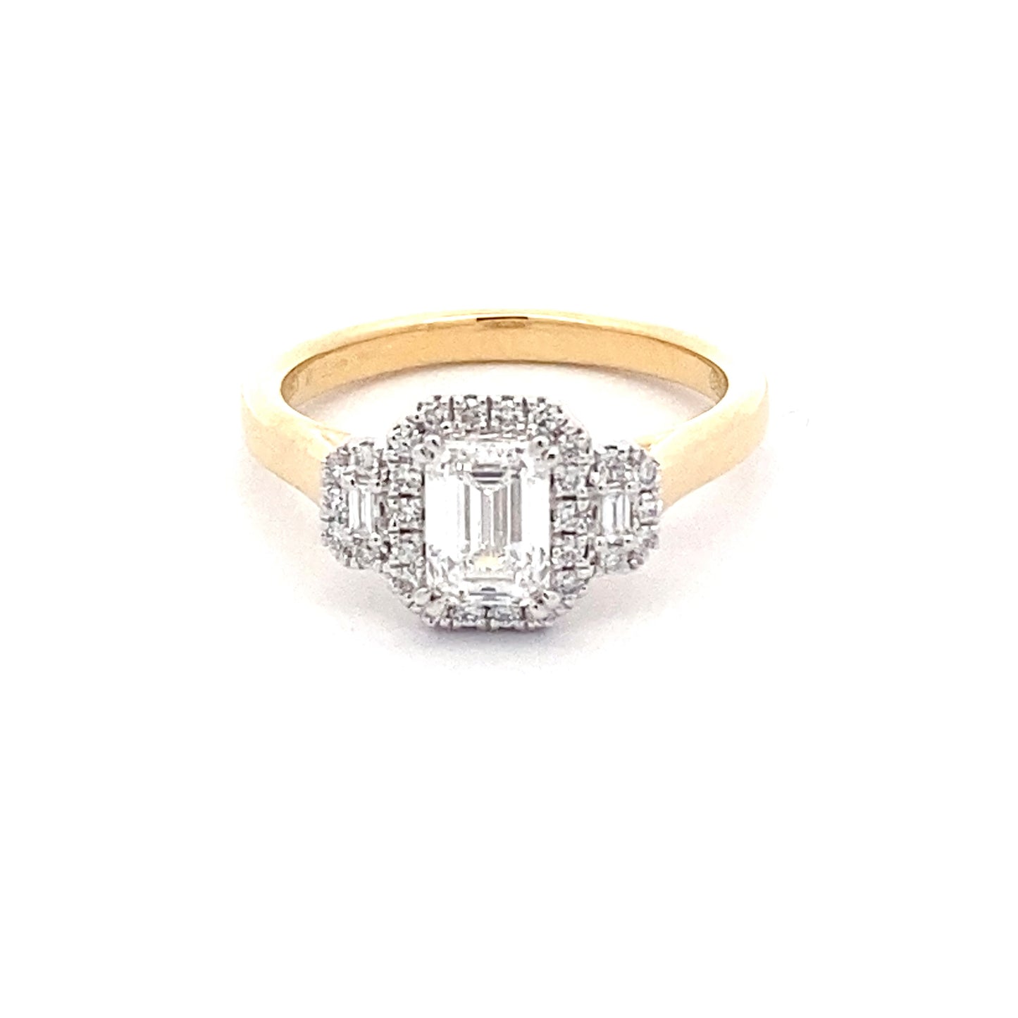 Emerald Cut Diamond 3 Stone Halo Cluster Style Ring - 0.98cts  Gardiner Brothers   