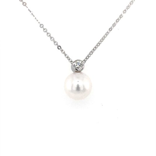 White Gold Round Brilliant Cut Diamond and Pearl Pendant  Gardiner Brothers   