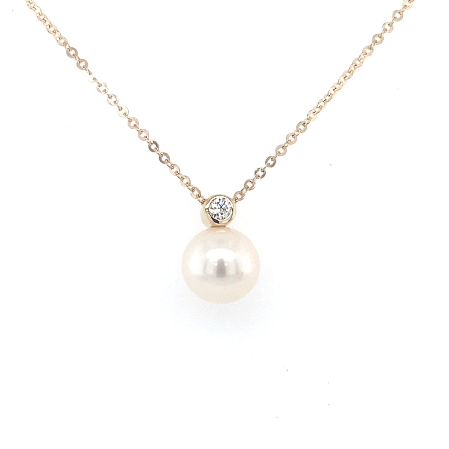 Yellow Gold Round Brilliant Cut Diamond and Pearl Pendant  Gardiner Brothers   