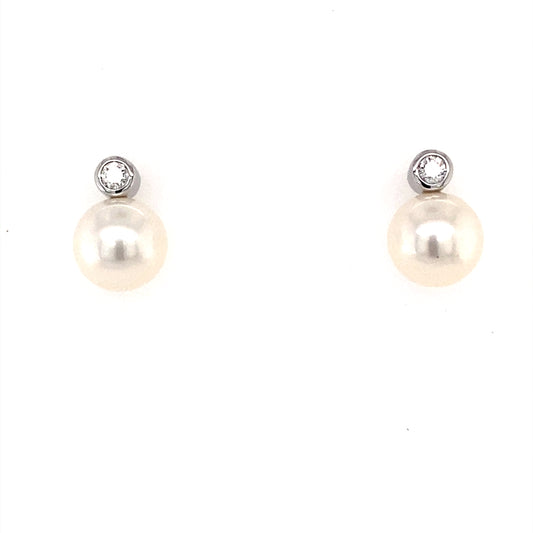 White Gold Round Brilliant Cut Diamond and Pearl Earrings  Gardiner Brothers   