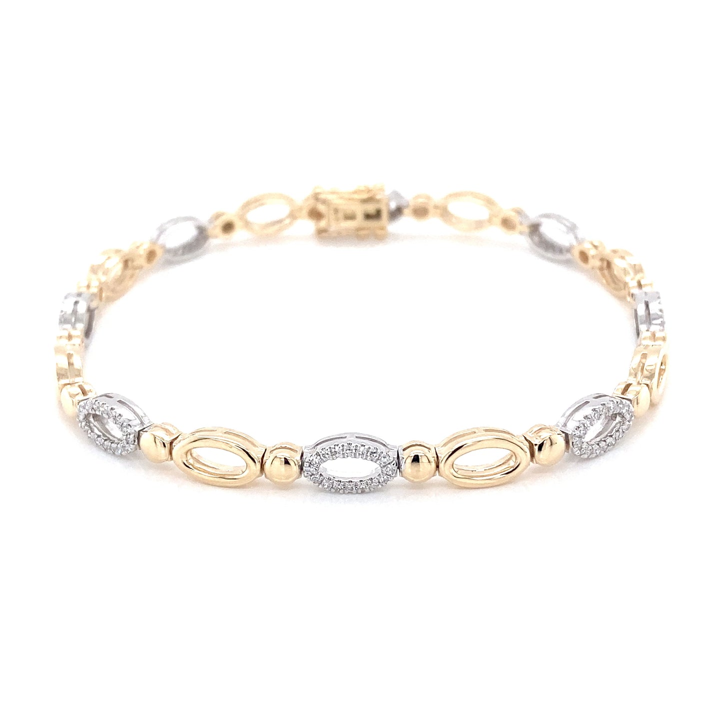 Yellow and White Gold Open Oval Link Diamond Bracelet  Gardiner Brothers   