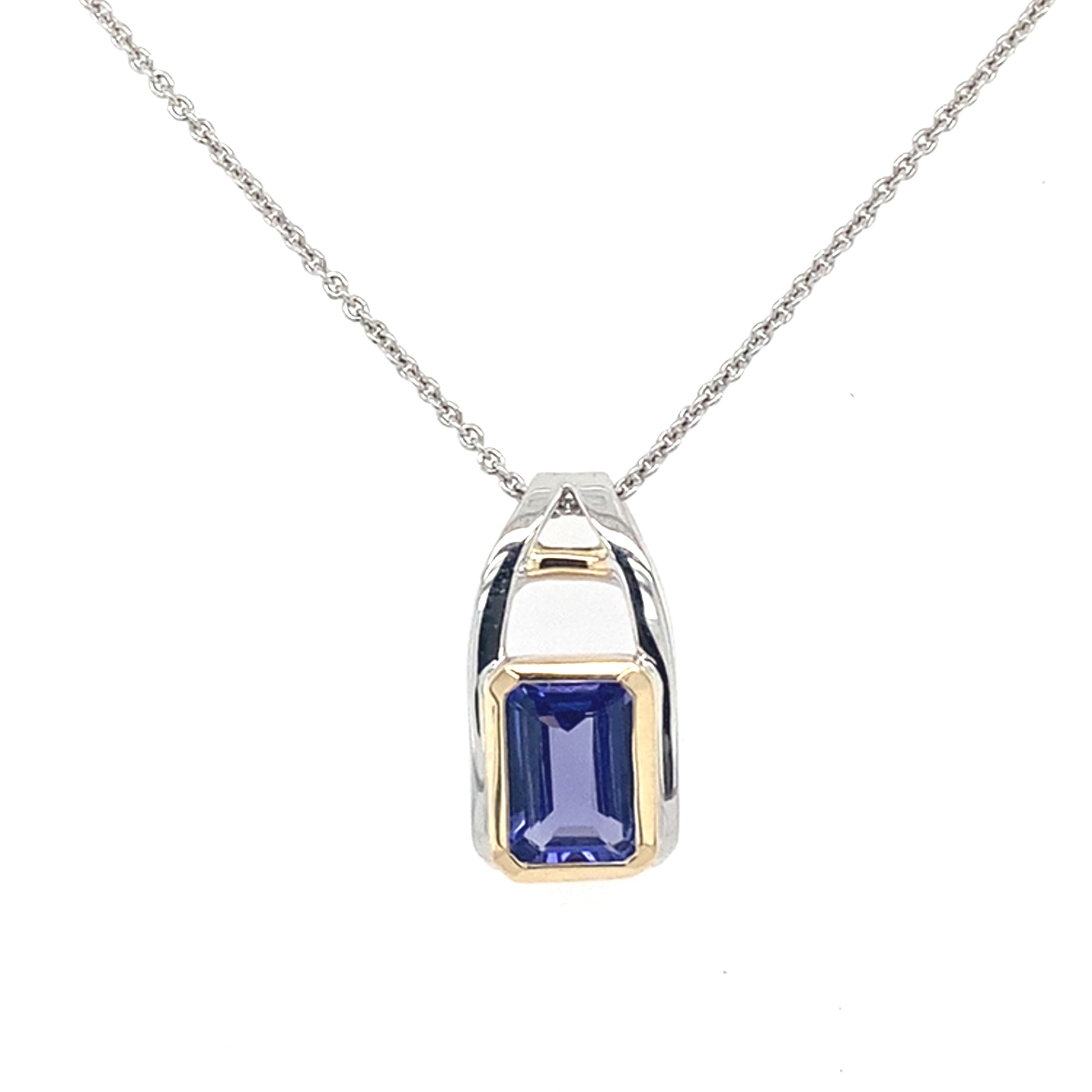 Yellow and White Gold Octagonal Tanzanite Pendant  Gardiner Brothers   