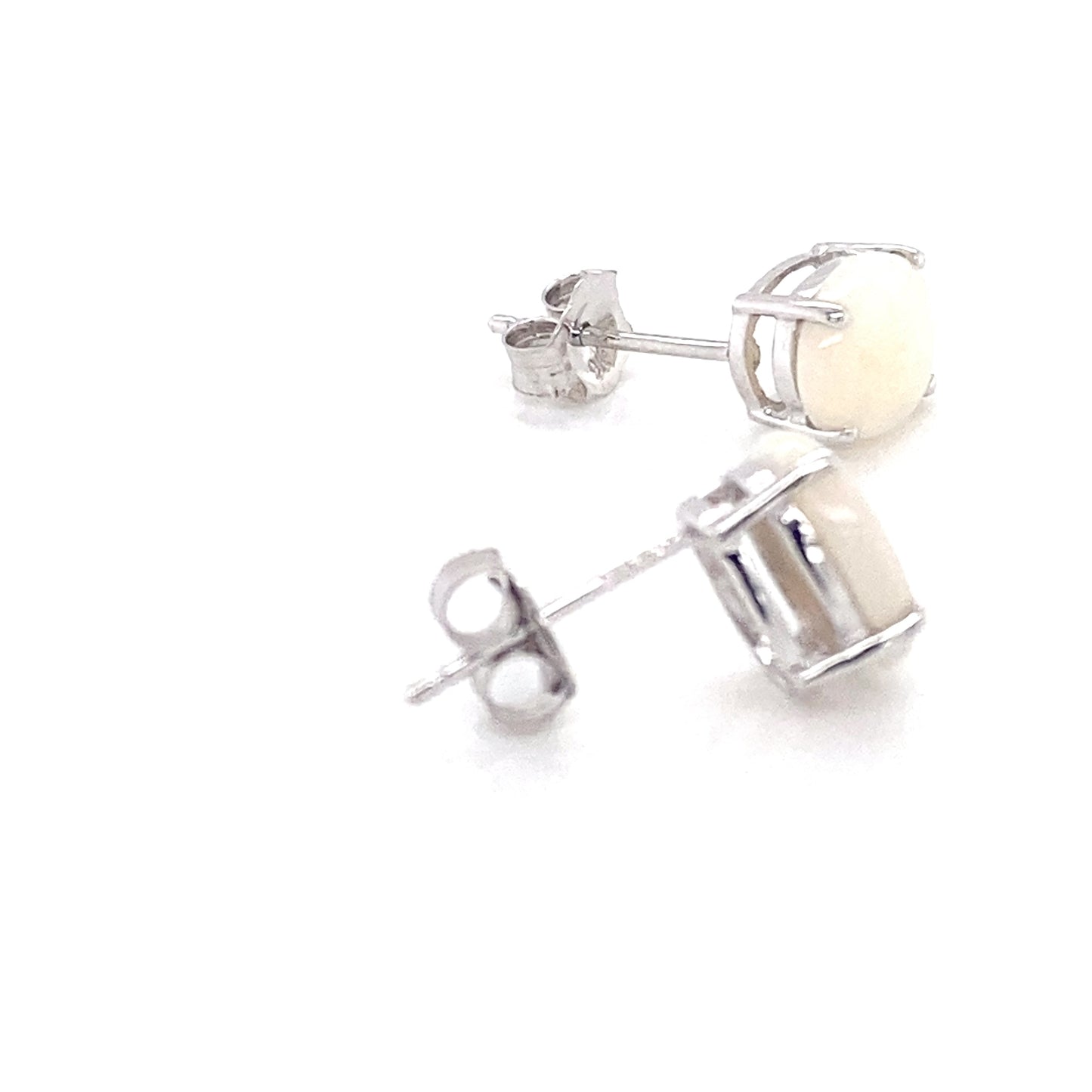 White Gold Opal Solitaire Earrings  Gardiner Brothers   