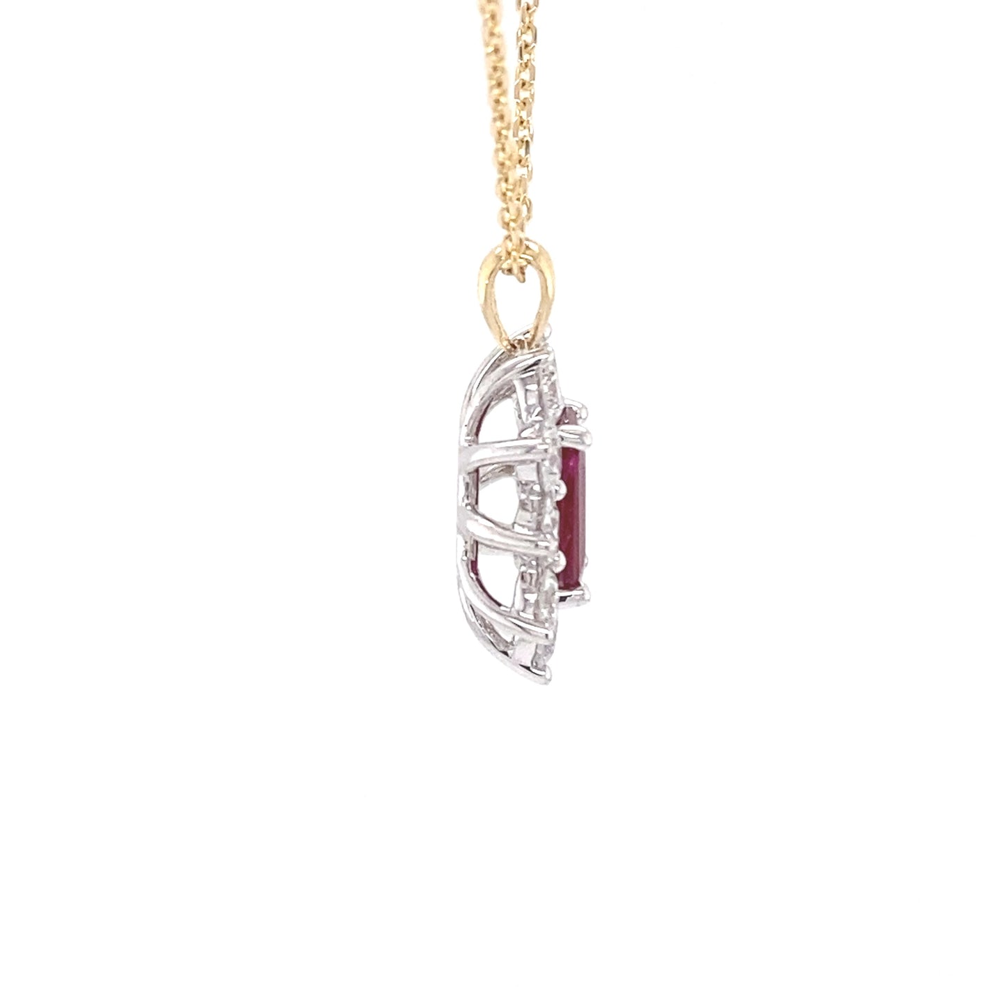 Octagonal Ruby and round brilliant cut diamond cluster pendant  Gardiner Brothers   