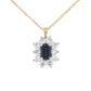 Octagonal sapphire and round brilliant cut diamond cluster pendant  Gardiner Brothers   