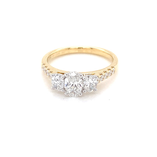 Oval Shaped Diamond 3 Stone Ring with Diamond set shoulders - 1.11cts  Gardiner Brothers   