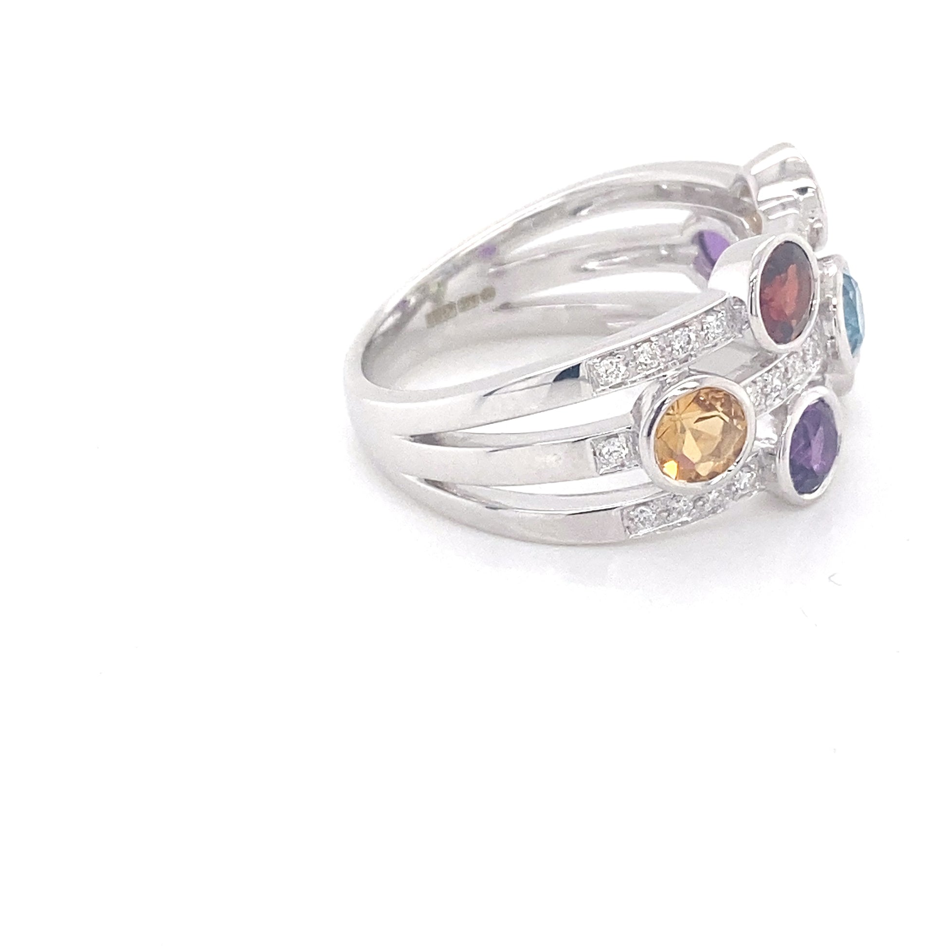 White Gold Multi Gemstone Bubble Style Ring  Gardiner Brothers   