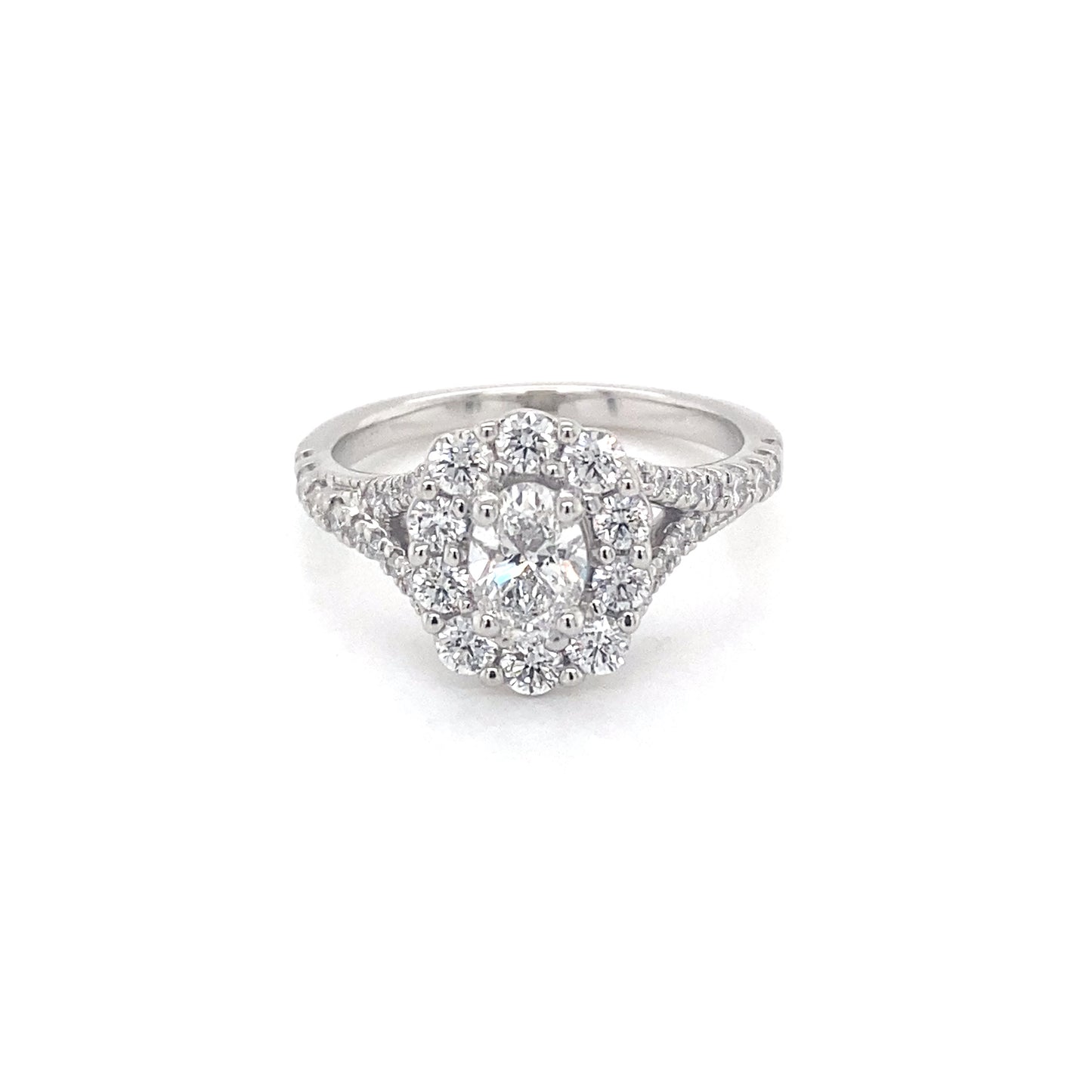 Oval Shaped Diamond Halo Ring with split shoulders - 1.20cts  Gardiner Brothers   