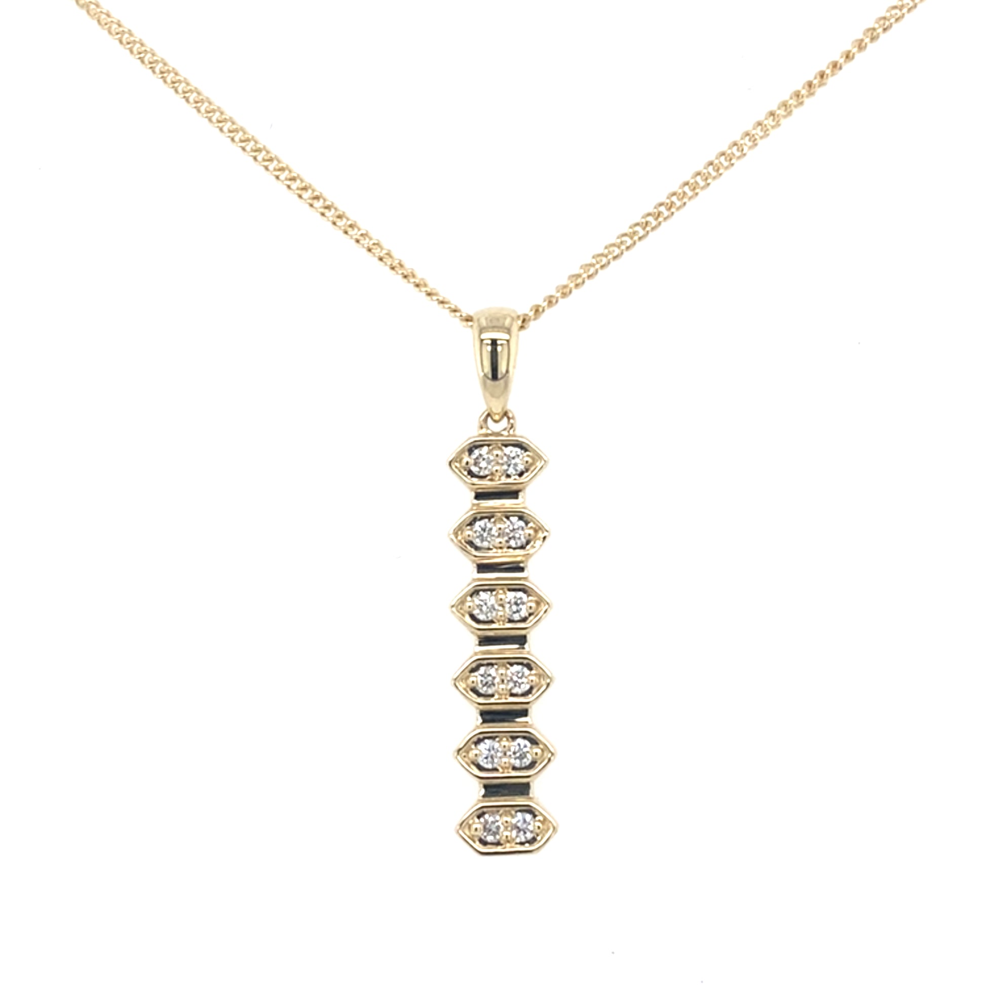 Yellow Gold and diamond modern drop style pendant  Gardiner Brothers   