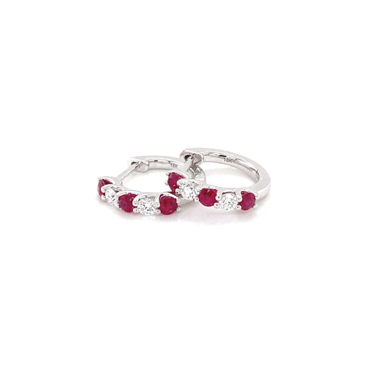 Ruby and round brilliant cut diamond hoop earrings Gardiner Brothers