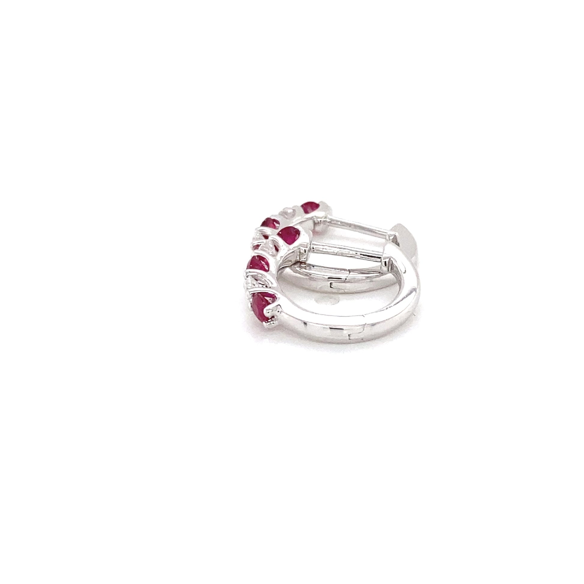 Ruby and round brilliant cut diamond hoop earrings Gardiner Brothers