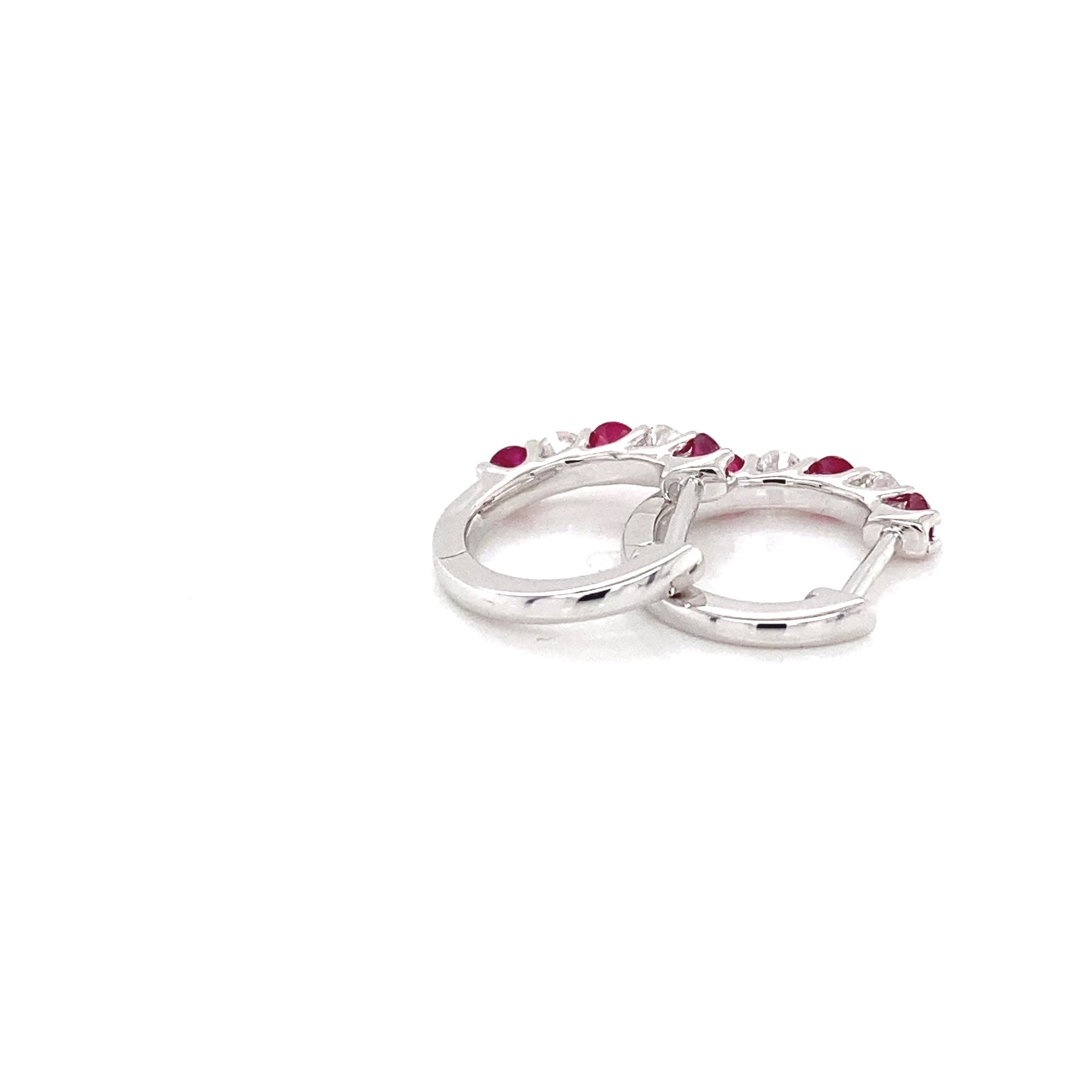 Ruby and round brilliant cut diamond hoop earrings Gardiner Brothers