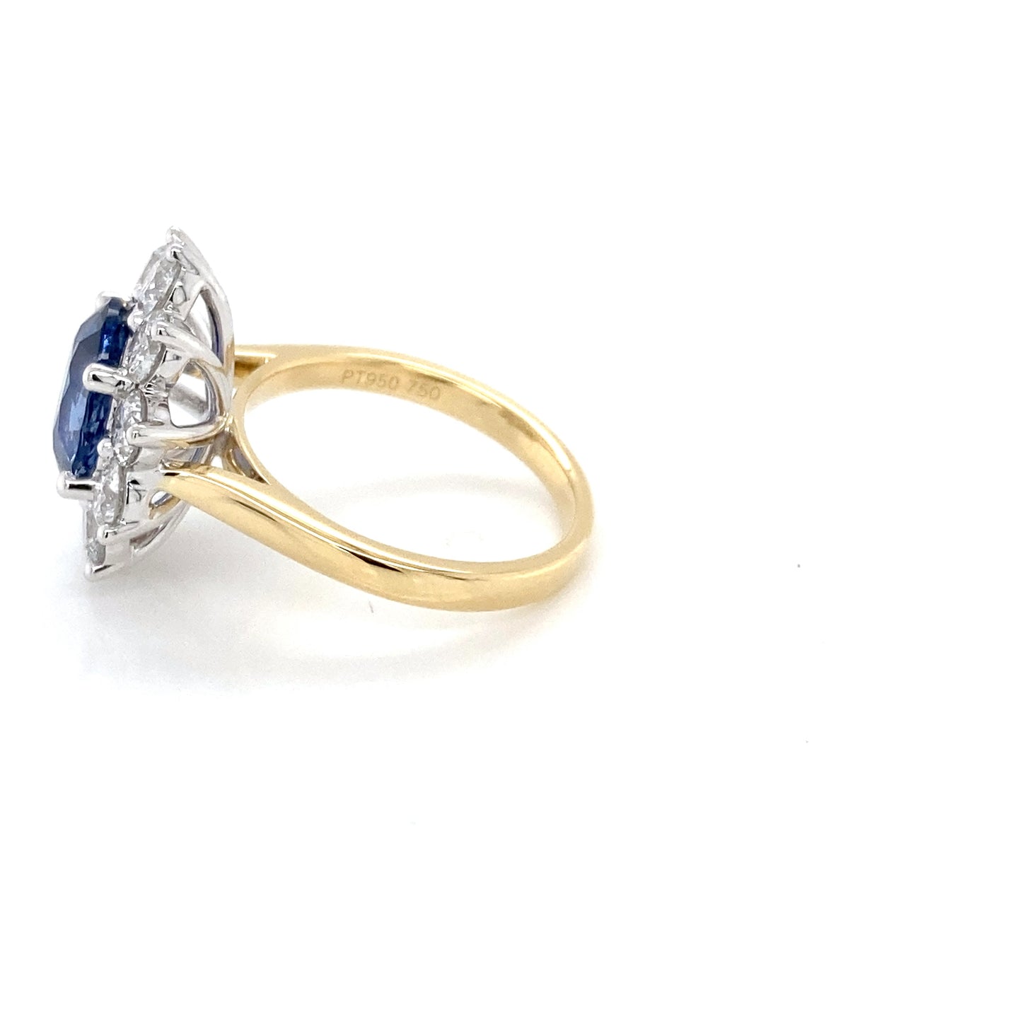 Oval Sapphire and Round Brilliant cut diamond cluster style ring Gardiner Brothers